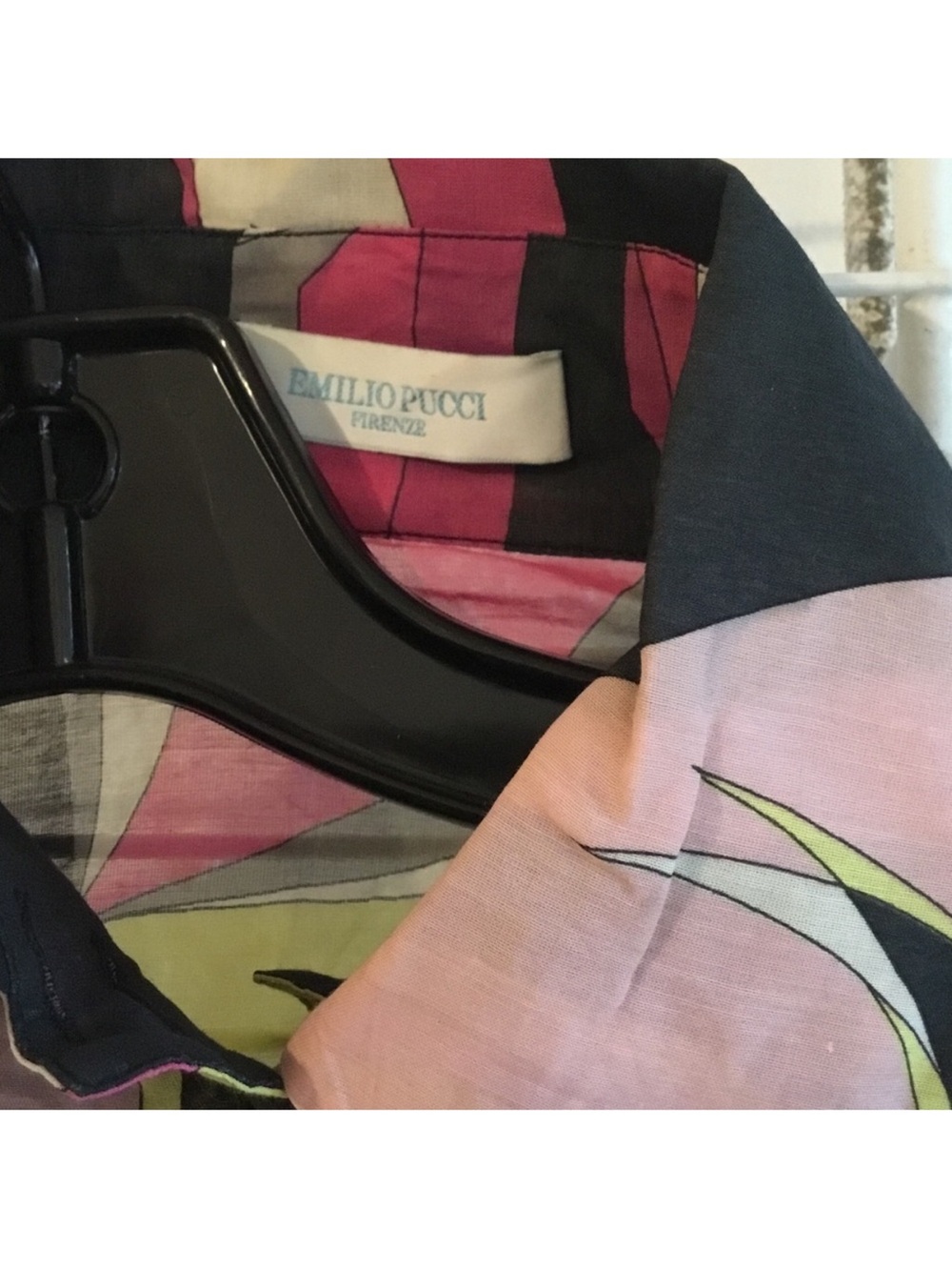 Emilio Pucci Sheer Abstract Printed Ruffle-Sleeve Blouse in Pink, Yellow & Black - Picture 2 of 7